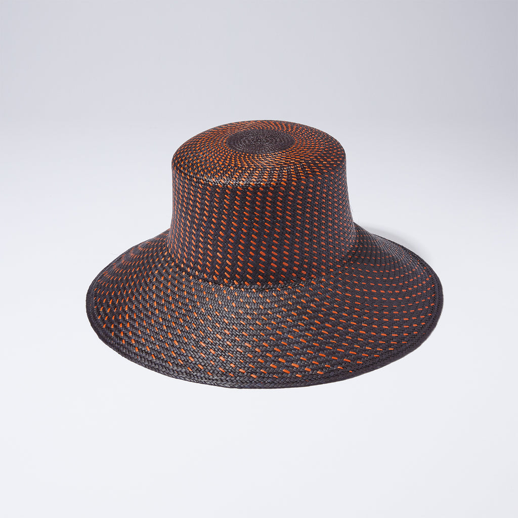 The Nicole Straw Bucket Hat | Black & Rust Handwoven Toquilla Straw