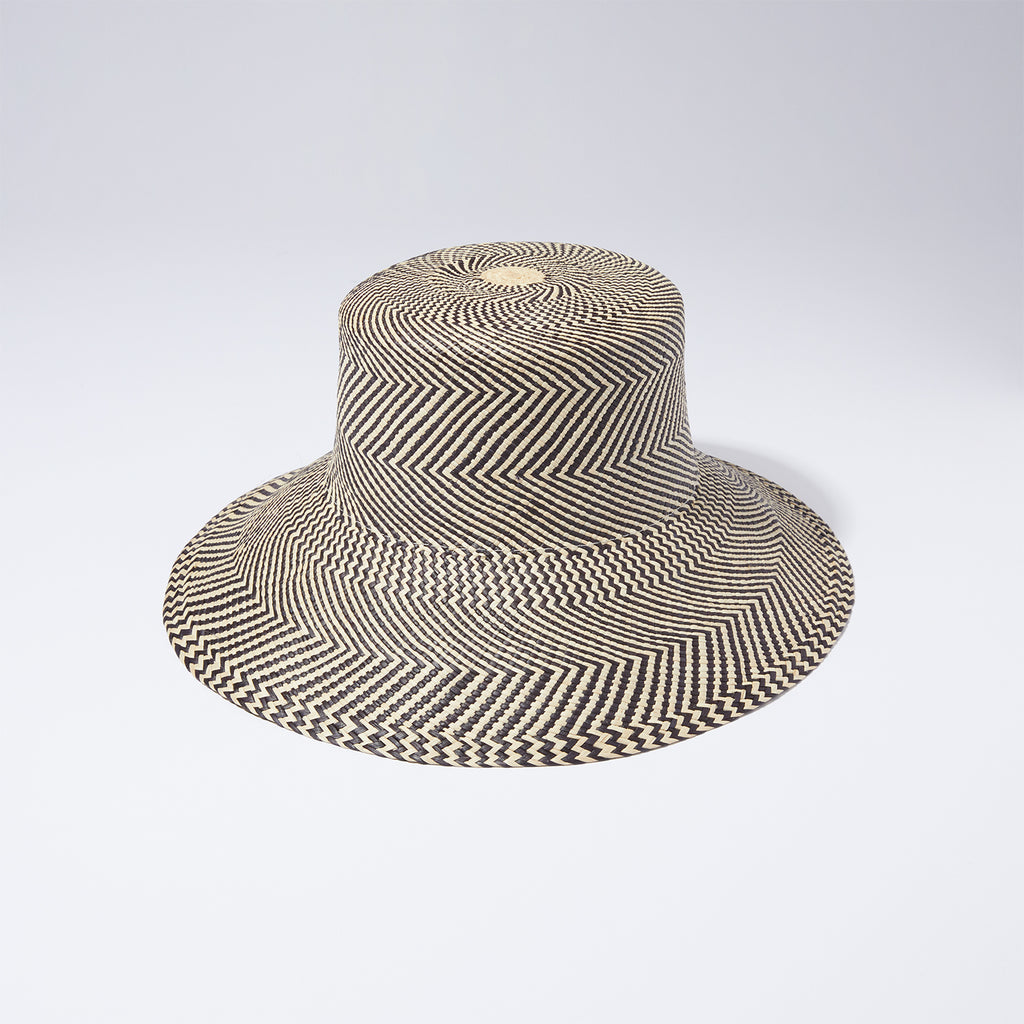 The Sarah Straw Bucket Hat | Black & White Handwoven Toquilla Straw
