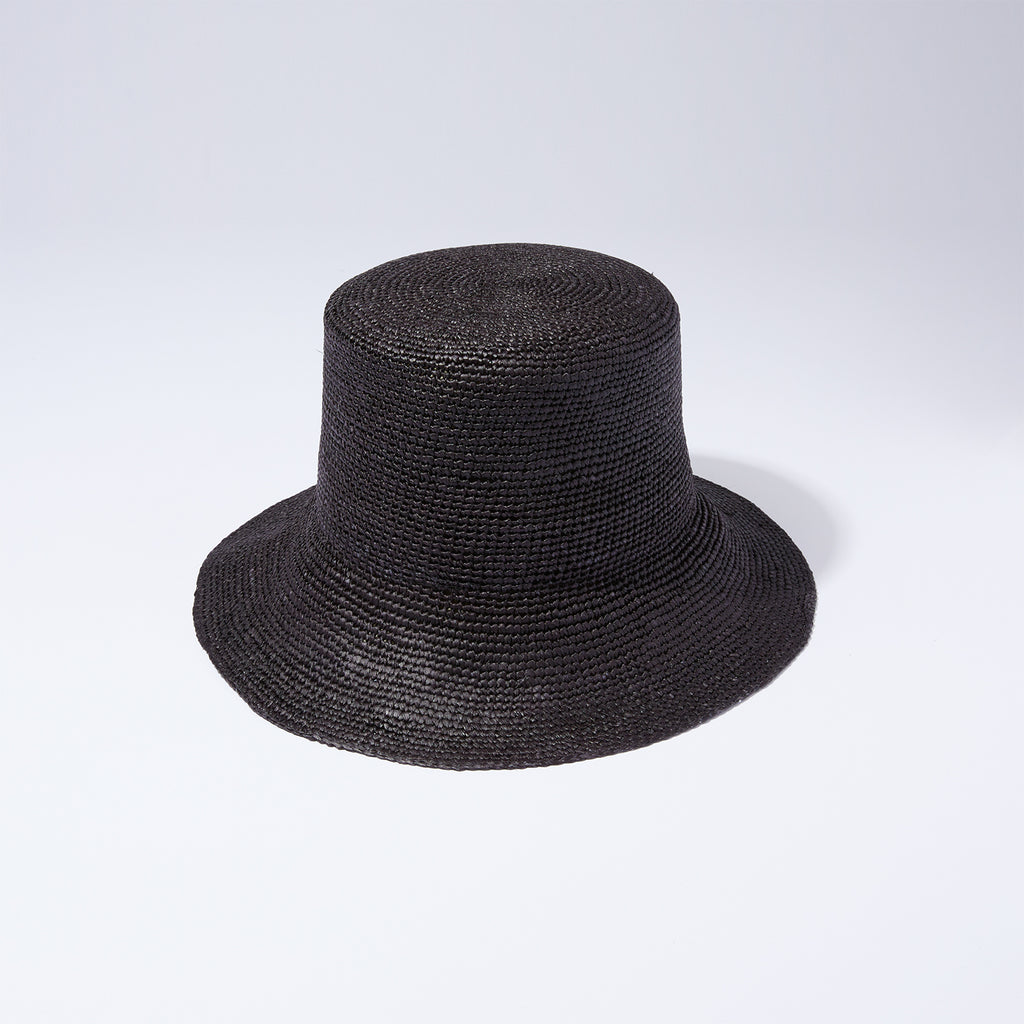 The Baden Crochet Bucket Hat | Black Crochet Toquilla Straw
