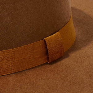 Custom ribbon trim for custom hat. Jacquard Pattern trim ribbon in Brown Sugar custom color.