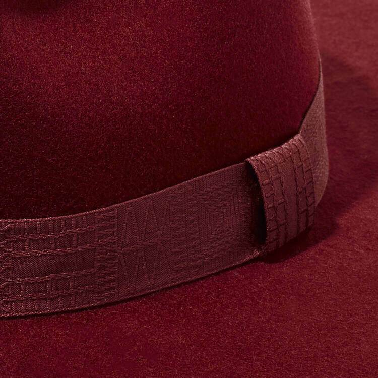 Custom ribbon trim for custom hat. Jacquard Pattern trim ribbon in Tibetan Red custom color. Build your own hat.