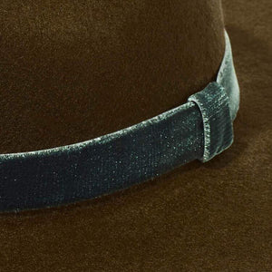 Custom ribbon trim for custom hat. Velvet trim ribbon in Dark Olive custom color.